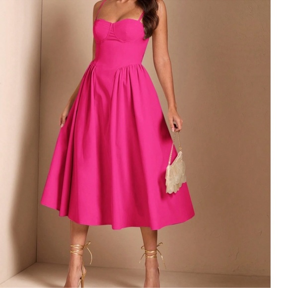 Couture Gypsy Dresses & Skirts - Classic Pink Solid High Waist Flared Cami Party Evening Dress XS S M L XL